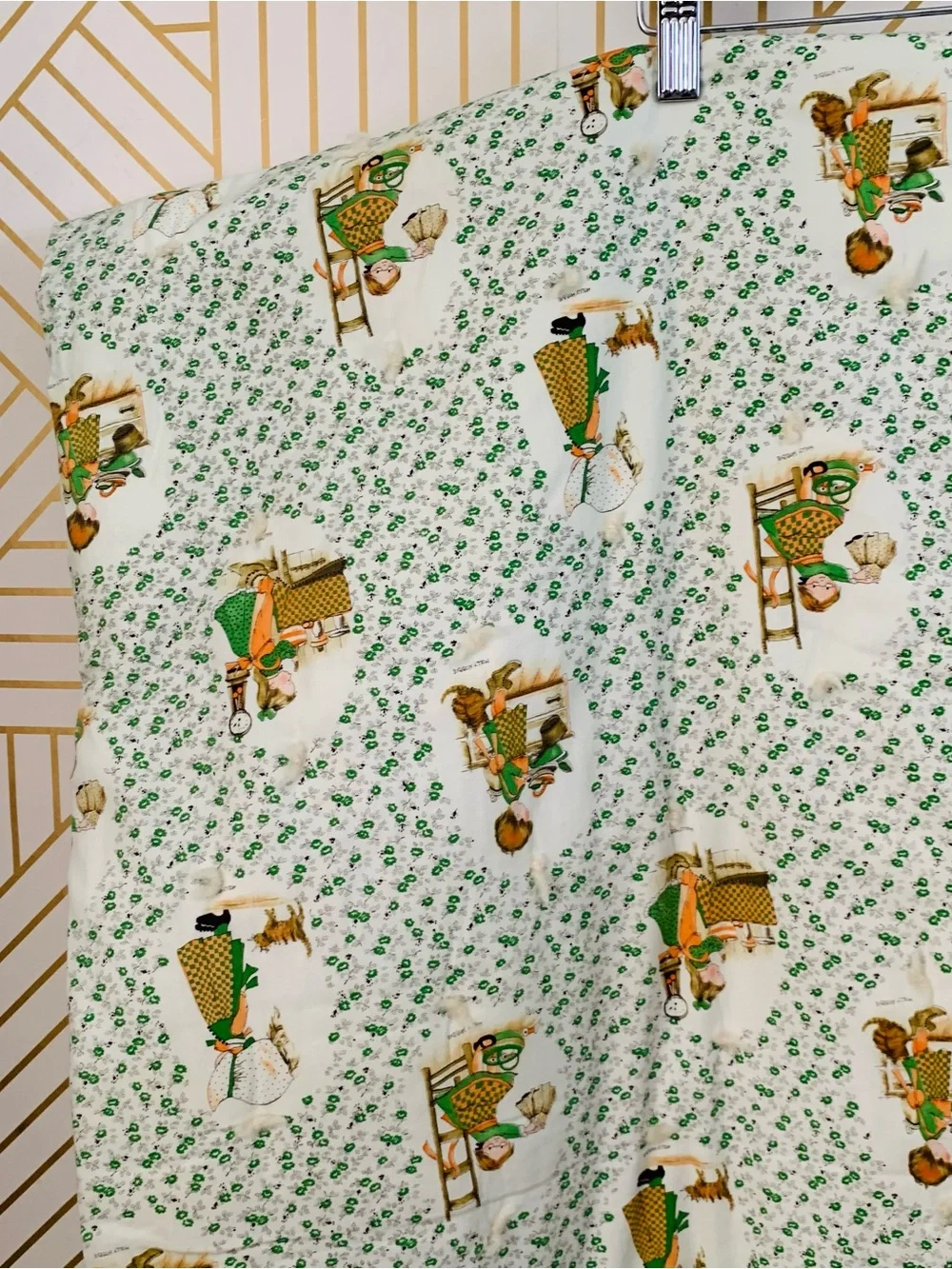 Vintage Holly Hobbie Crib Quilt floral green chores & tasks 70 x 34” flowers